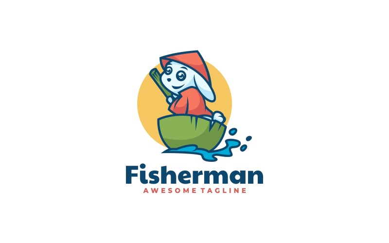Fisherman Rabbit Cartoon Logo Logo Template