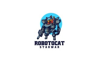 Robot Cat Cartoon Logo Style