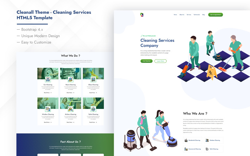 Cleanall Theme - Cleaning Services HTML5 Template Landing Page Template
