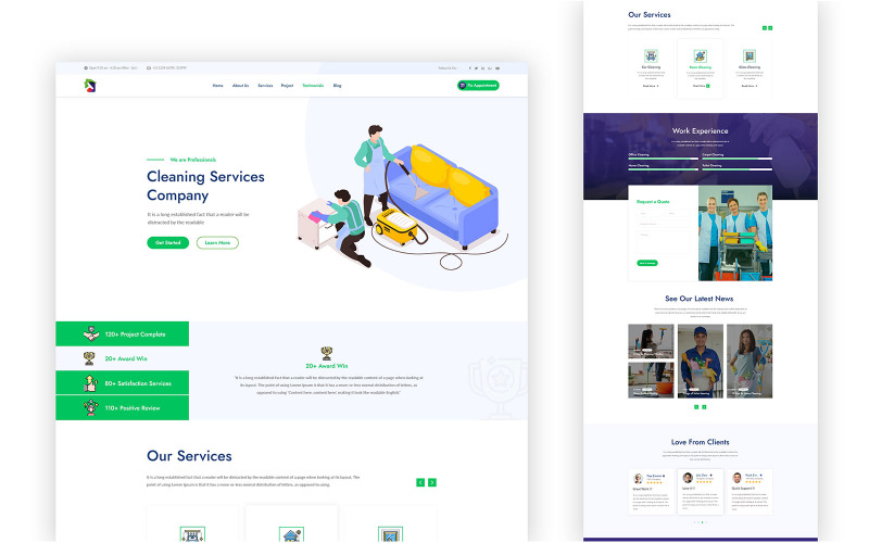 Exclean Cleaning Services One Page HTML5 template Landing Page Template
