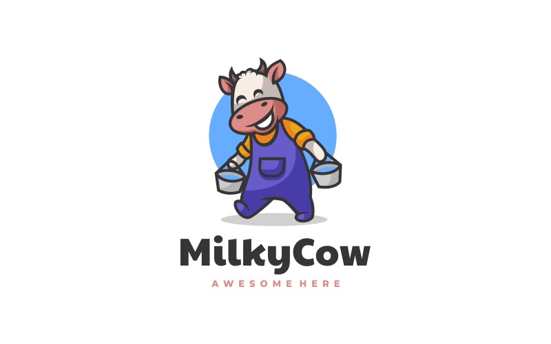 Milky Cow Mascot Cartoon Logo Logo Template