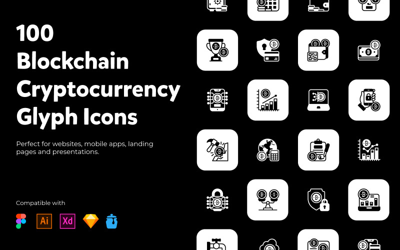Cryptocurrency and Digital Currency Solid Vectors Set Icon Set