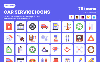 Flat Detailed Car Services Icons