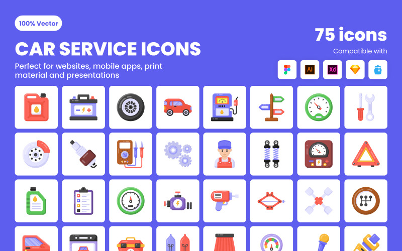Flat Detailed Car Services Icons Icon Set