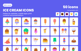 50 Flat Ice Cream Vector Icons