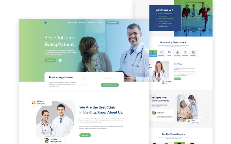 Healthex - Clinic Services One Page HTML5 Template Landing Page Template