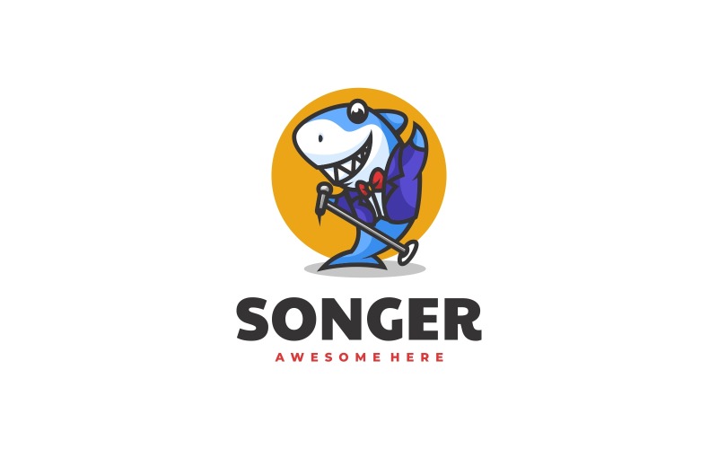 Singer Shark Cartoon Logo Logo Template