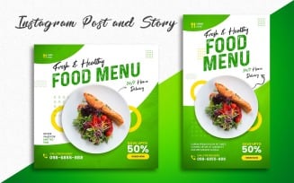 Fresh And Healthy Food | Instagram Post And Story | Social Media Template