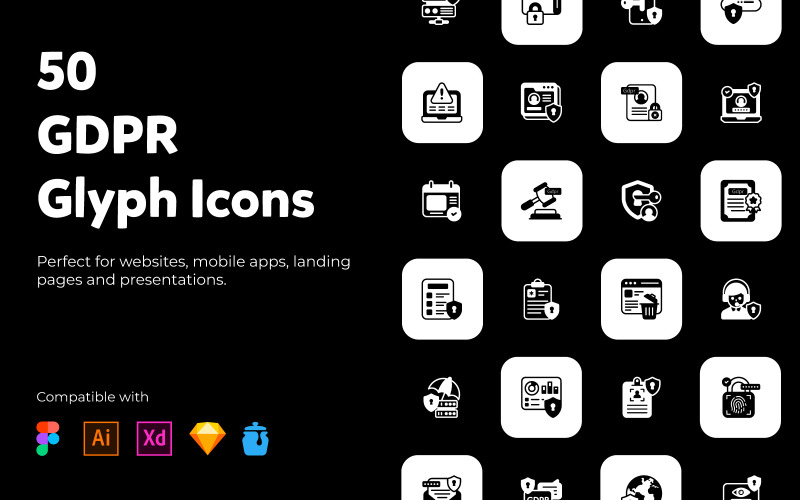 General Data Protection Regulation Solid Icons Pack Icon Set