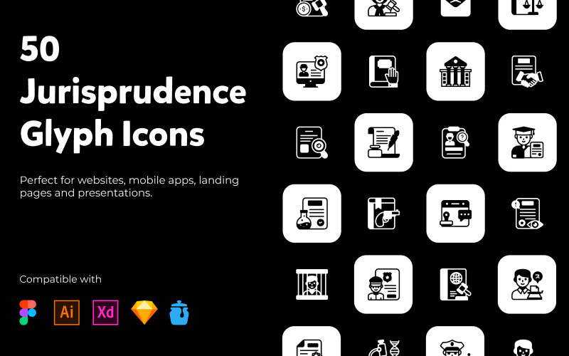 50 Jurisprudence Solid Icons Pack Icon Set