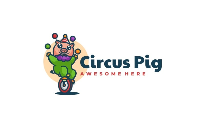 Circus Pig Cartoon Logo Style Logo Template