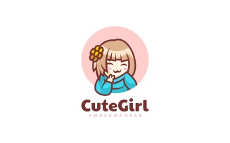 Cute Girl Cartoon Logo Style