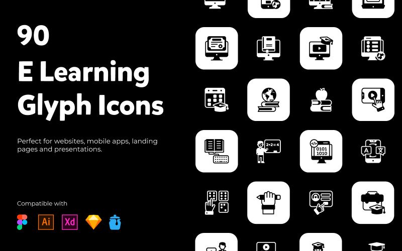 Online Education Glyph Icons Pack Icon Set