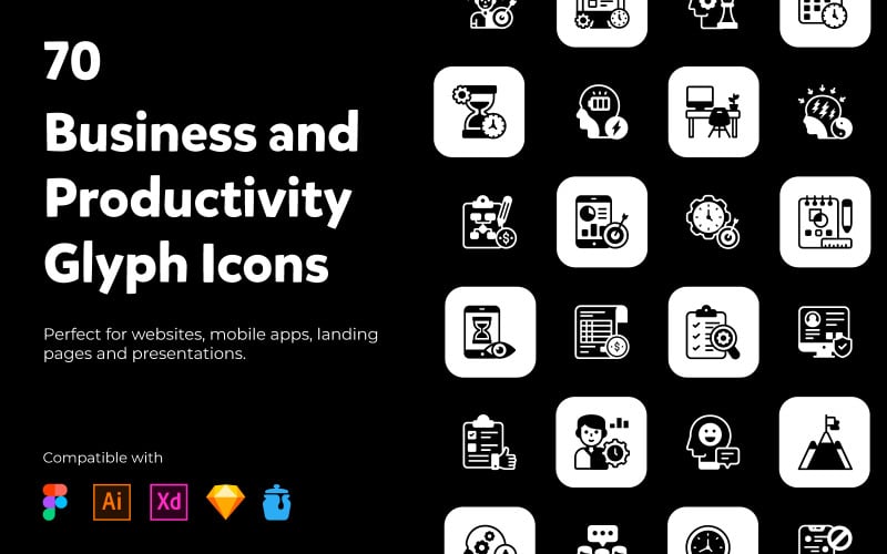 70 Productivity Glyph Icons Icon Set