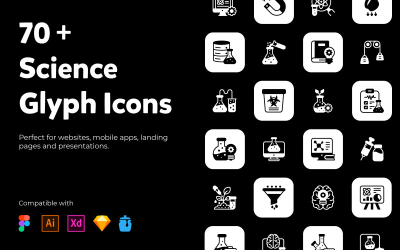 76 Science And Technology Glyph Icons Icon Set