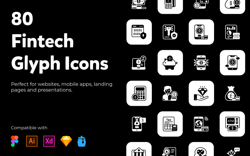 Set of Fintech Solid Icons Icon Set