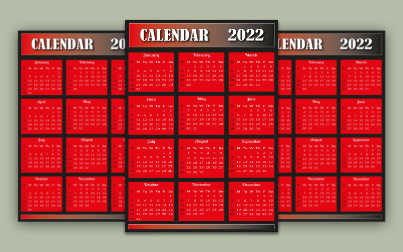 Calendar 2022 in Black and Red Colour Planner