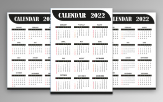 Calendar 2022 in Black and White Colour