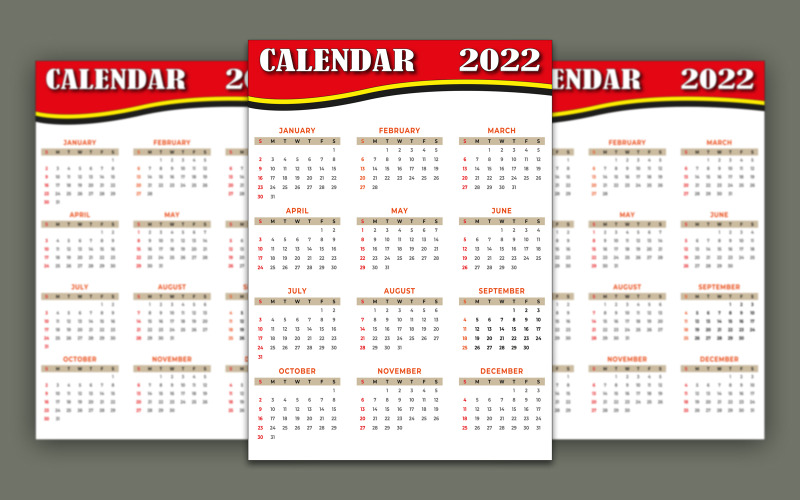 Calendar 2022 in Red and White Colour Planner