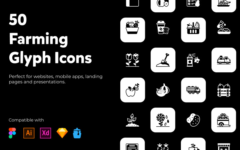 Collection of farming solid icons Icon Set