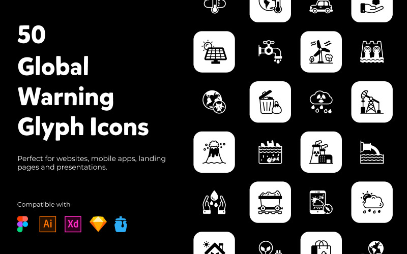 Global Warming Glyph Icons Icon Set