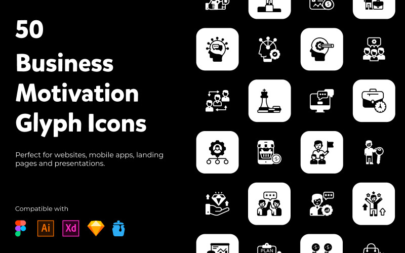 Business Motivation Glyph Icons Icon Set