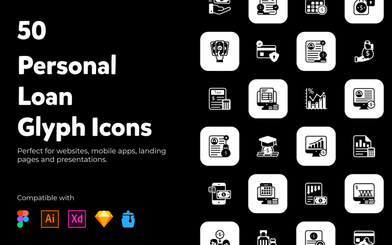 Personal Loans Glyph Icons Icon Set