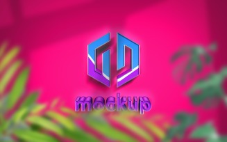 Blue Purple Logo Mockup behind the green leaves Effects