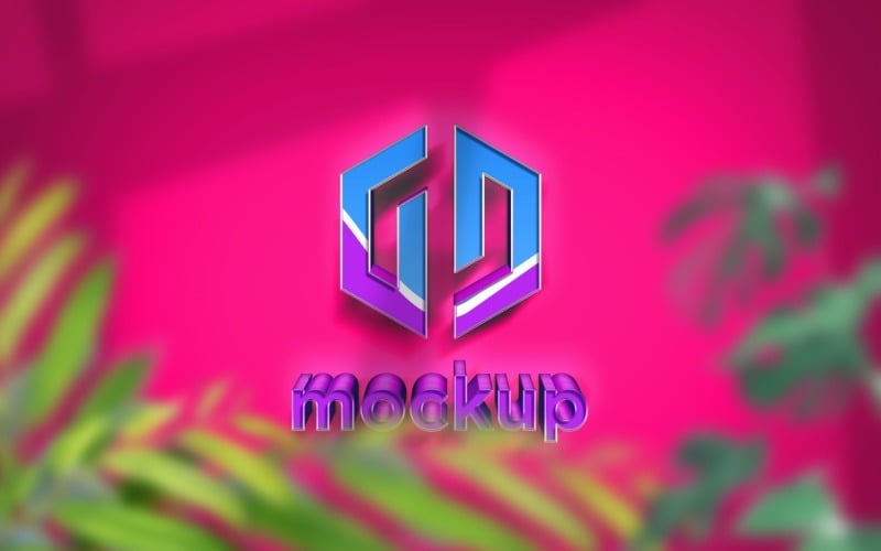 Blue Purple Logo Mockup behind the green leaves Effects Product Mockup
