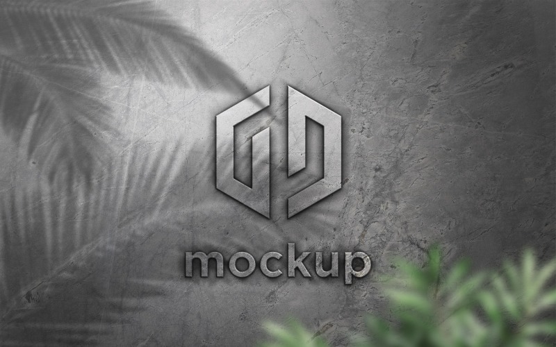Concrete Logo Mockup With Leaves Shadow Effects Product Mockup