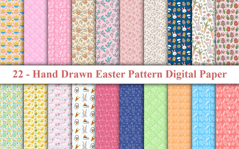 Easter Pattern Digital Paper, Line Art Easter Pattern Digital Paper Background