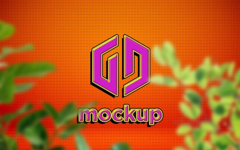 Game Logo Mockup behind the green leaves Product Mockup