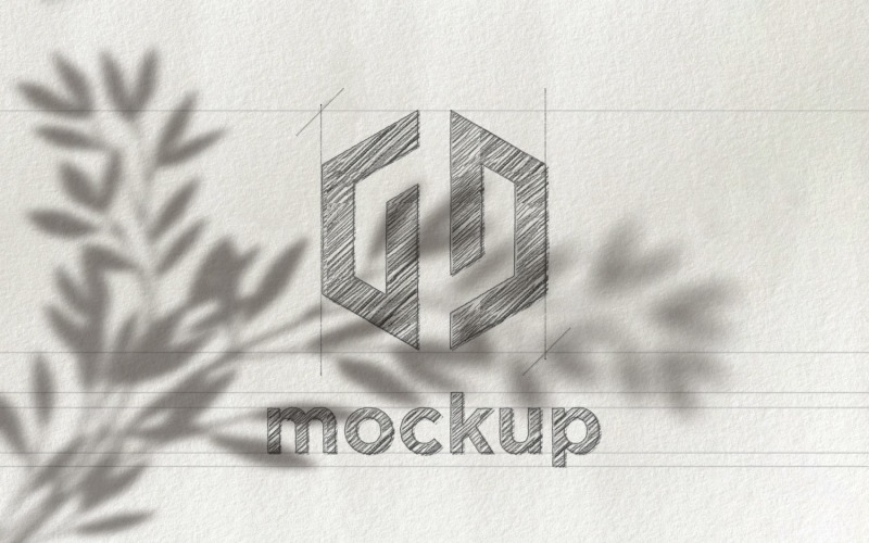 Pencil Sketch Logo Mockup With Leaves Shadow Effects Product Mockup