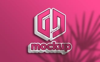 Pink 3D Logo Mockup With Leaves Shadow Effects