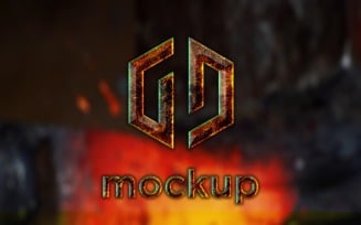Hot Iron Logo Mockup with Black Background