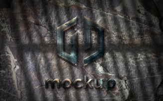 Iron Text Logo Mockup with Window shadow Effects