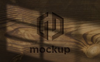 Wooden Engraved Logo Mockup with Window shadow Effects