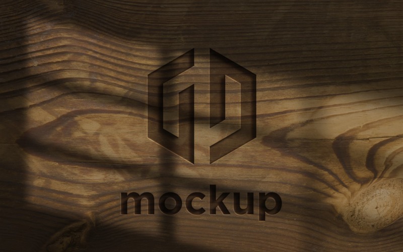 Wooden Engraved Logo Mockup with Window shadow Effects Product Mockup