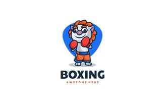 Boxing Lion Mascot Cartoon Logo