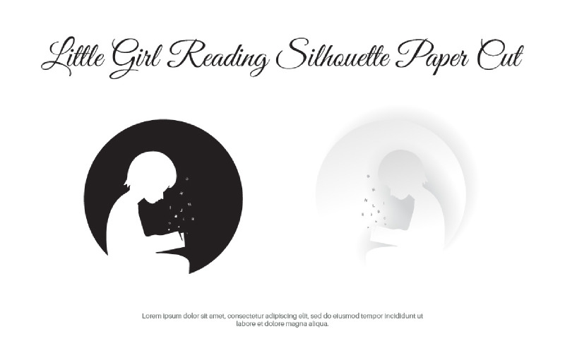 Little Girl Reading Silhouette Paper Cut Illustration