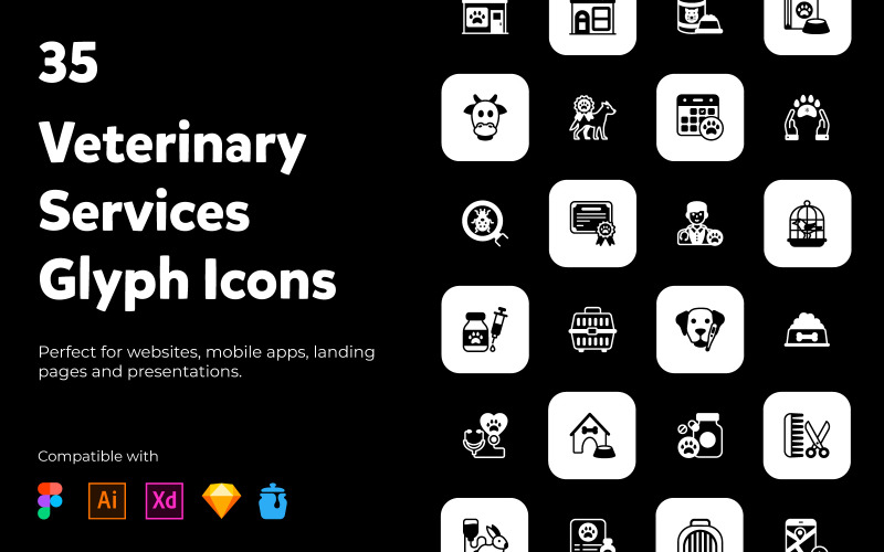 Veterinary Services Glyph Icons Icon Set