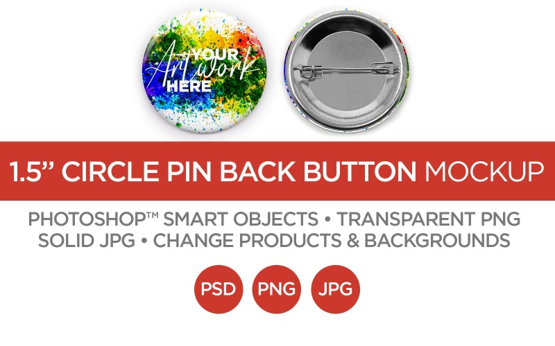 1.5" Circle Button Pin Back Mockup & Template Product Mockup