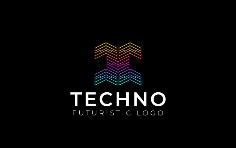 Retro Line Gradient Tech Logo Logo Template