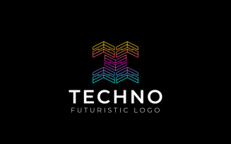 Retro Line Gradient Tech Logo