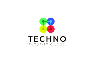 Square Dot Connect Flat Techno Logo