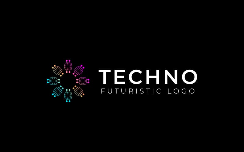 Line Floral Gradient Tech Logo Logo Template