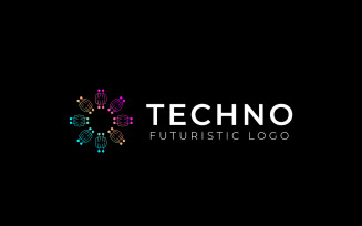 Line Floral Gradient Tech Logo