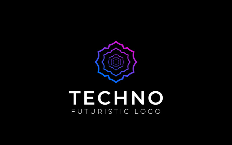 Line Floral Tech Gradient Logo Logo Template