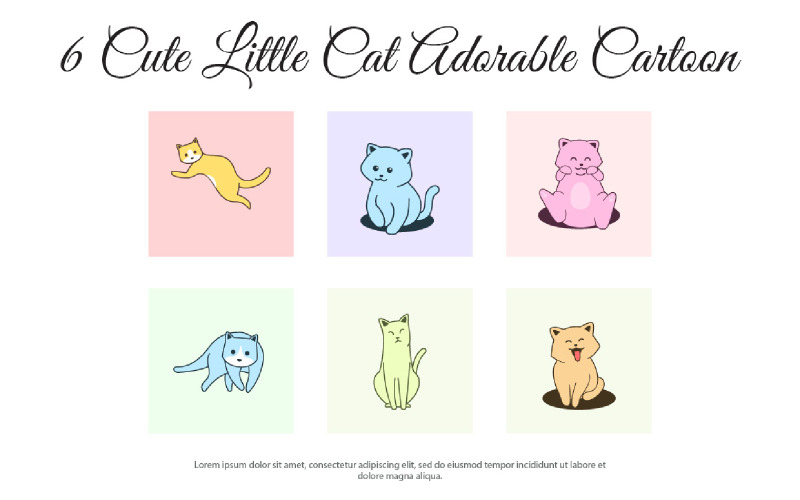 6 Cute Little Cat Adorable Cartoon Illustration