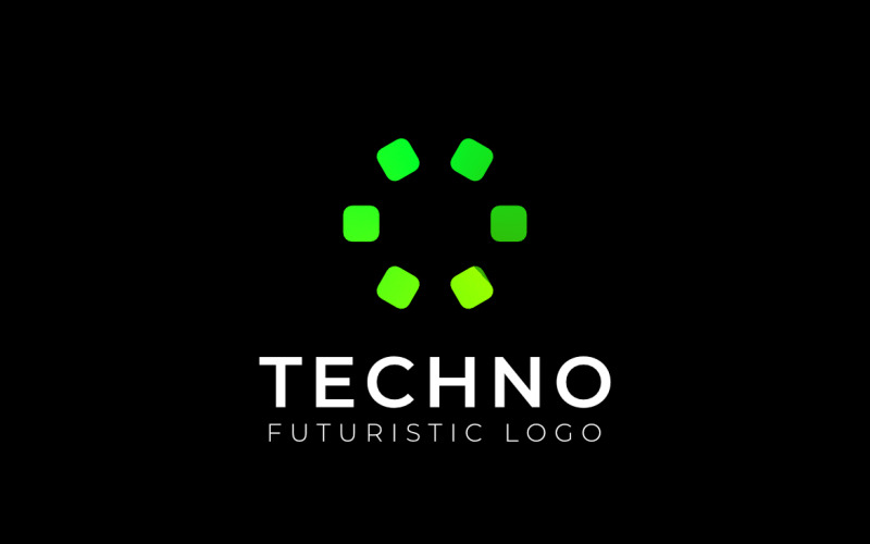Green Square Round Tech Logo Logo Template